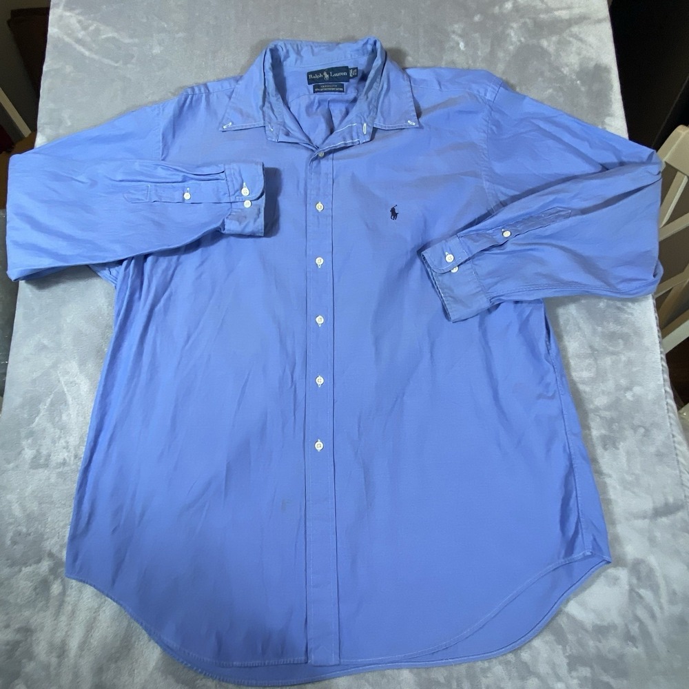 Polo Ralph Lauren Shirt Mens 17.5 36-37 Blue Long Slv Pinpoint Oxford Yarmouth - Picture 2 of 7